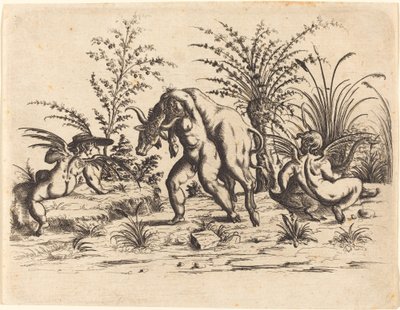 Drei Putti mit einem toten Stier von Christoph Jamnitzer