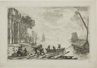 Hafenszene mit aufgehender Sonne von Claude Lorrain