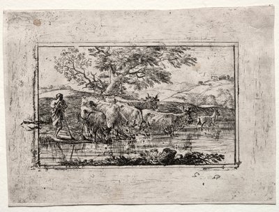 Die Herde am Wasserplatz von Claude Lorrain