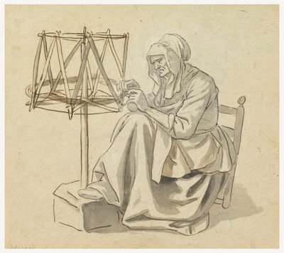 Eine alte Frau beim Spinnen von Claude Louis Desrais