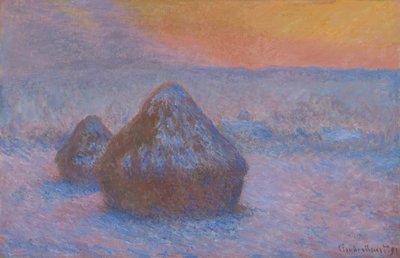 Getreideschober Sonnenuntergang, Schneeeffekt, 1890-91 von Claude Monet