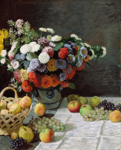 Stillleben mit Blumen und Früchten von Claude Monet