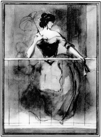Dame auf einem Balkon, 19. Jahrhundert, 1930 von Constantin Guys
