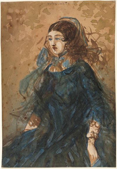 Frau in einem blauen Kleid (recto) von Constantin Guys