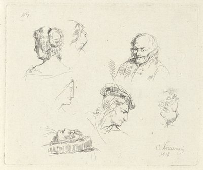 Studienblatt mit verschiedenen Köpfen von Cornelis Kruseman