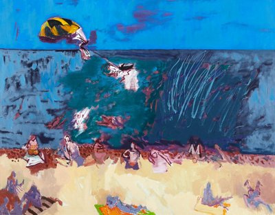 Strand mit Gleitschirmflieger von David Alan Redpath Michie