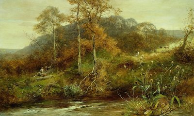 Herbstflusslandschaft, Der Bach, 1889 von David Bates