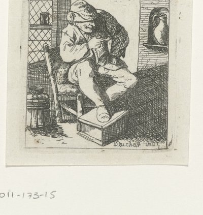 Pfeifenrauchender Mann auf Stuhl von David Deuchar