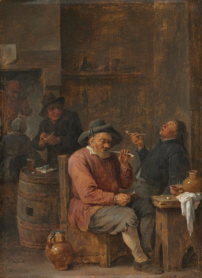 Bauern rauchen in einem Gasthaus von David Teniers