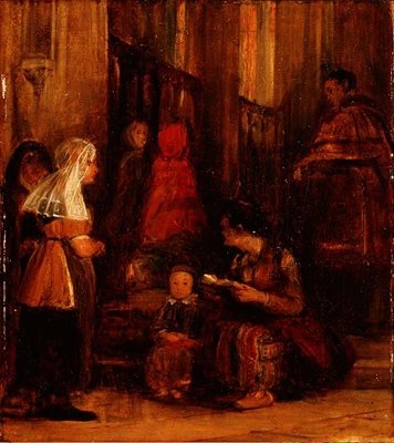 Sieben Figuren in einer Kirche von David Wilkie