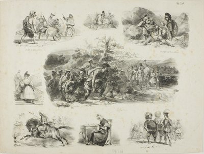 Blatt mit Skizzen von Denis Auguste Marie Raffet