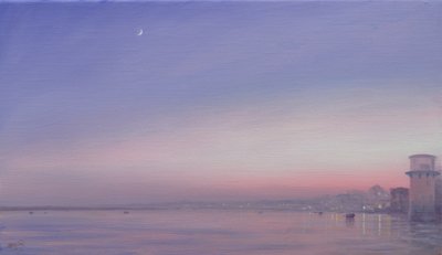 Mond über Varanasi von Derek Hare