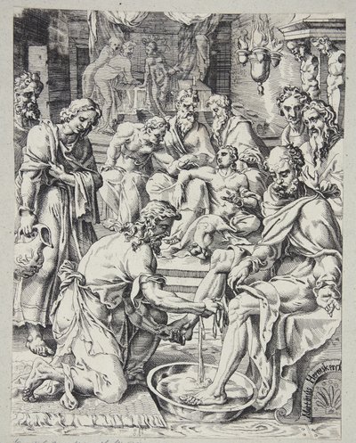 Christus wäscht den Jüngern die Füße von Dirck Volckertsz. Coornhert