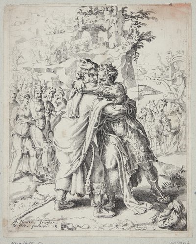 Joseph umarmt seinen Vater von Dirck Volckertsz. Coornhert