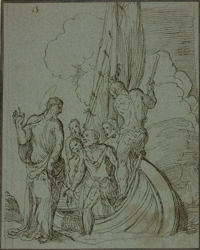 Christus geht auf dem Wasser, Petrus folgt von Domenico Campagnola