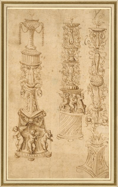 Studien von drei Kerzenhaltern von Domenico Campagnola