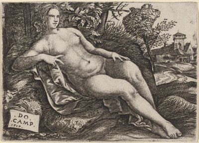 Venus, die in einer Landschaft ruht von Domenico Campagnola