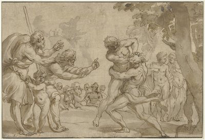 Herkules und Antäus von Domenico I Piola