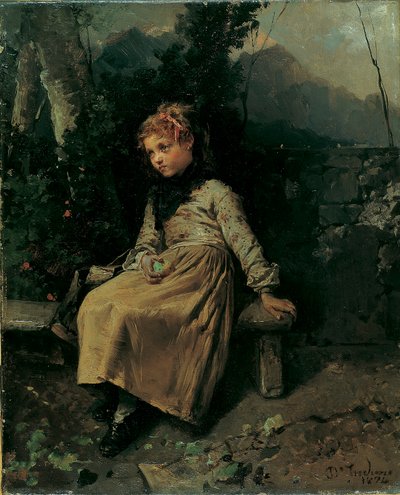 Kleines Mädchen im Garten sitzend von Domenico Induno