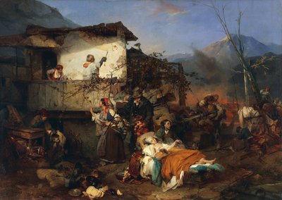 Flüchtlinge vor Dorfbrand von Domenico Induno