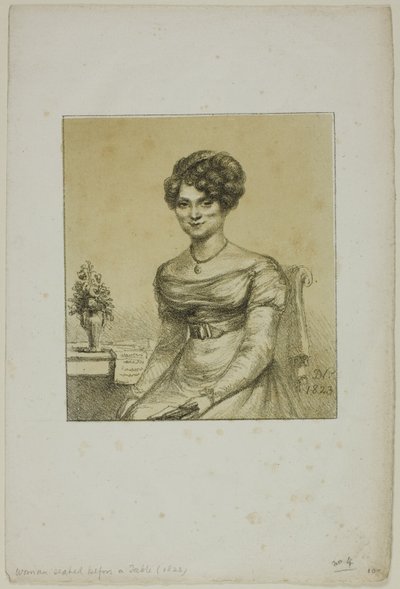 Frau sitzt vor einem Tisch von Dominique Vivant Denon