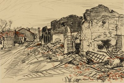 Zerstörtes Dorf, Kriegsfront von Donald Shaw MacLaughlan