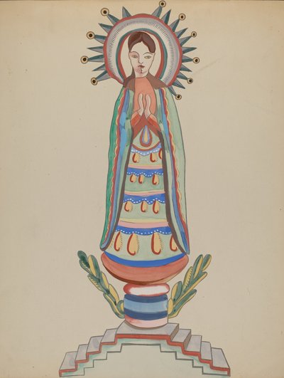 New Mexico, "Bulto", polychromierte Holzfigur von E. Boyd