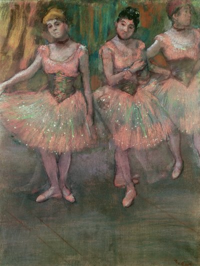 Tänzerinnen in lachsfarbenen Röcken von Edgar Degas