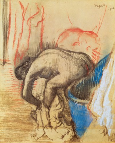 Frau trocknet ihr linkes Bein von Edgar Degas