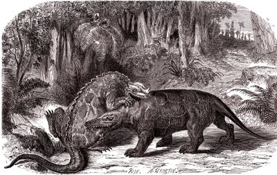 Der Iguanodon und der Megalosaurus von Edouard Riou