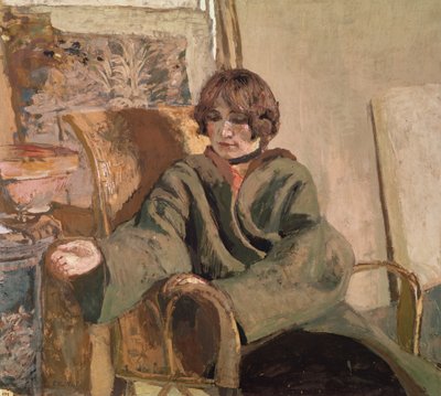 Frau sitzt neben einem Ofen von Edouard Vuillard