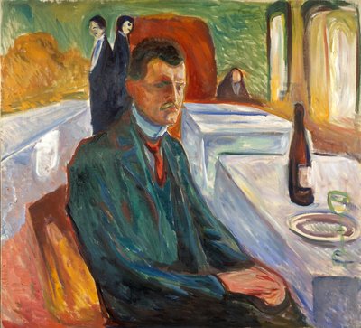 Selbstporträt mit einer Flasche Wein von Edvard Munch