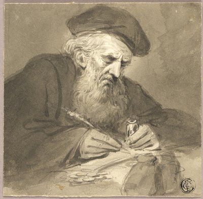 Bärtiger Gelehrter beim Schreiben von Edward Bird