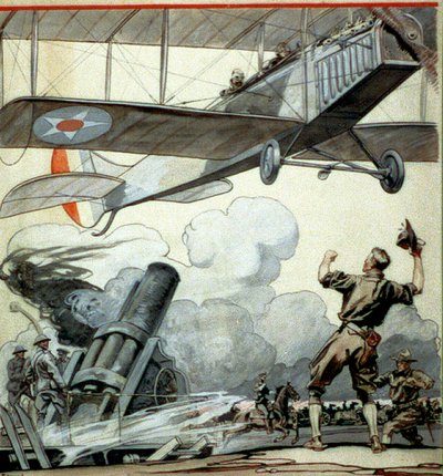 Flugzeug, Artilleriegeschütz und Soldaten von Edward Penfield