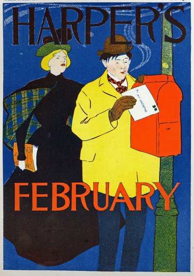 Mann trägt seinen Valentinsbrief von Edward Penfield