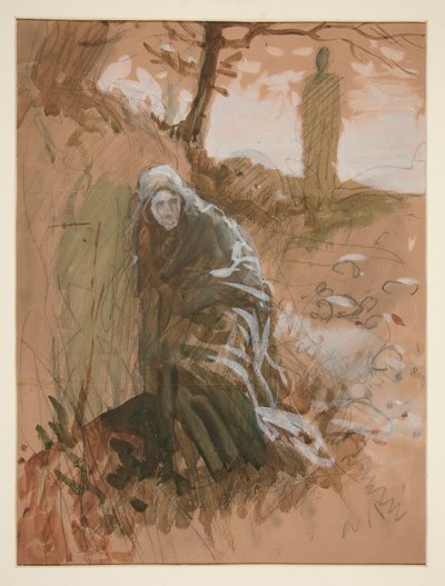 Figur im Wald - nicht identifizierte Illustration von Edwin Austin Abbey