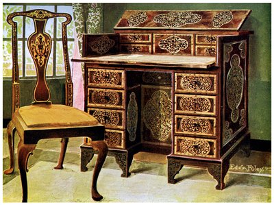 Schreibtisch mit Nussbaumintarsien, 1910 von Edwin Foley