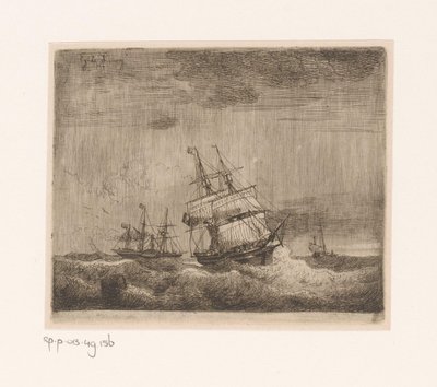Segelschiffe und ein Raddampfer auf See von Egidius Linnig
