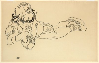 Junge, der auf dem Bauch liegt, 1918 von Egon Schiele