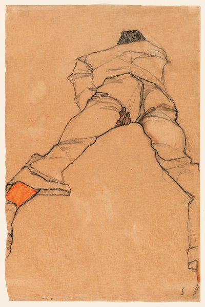 Mann auf dem Bauch liegend von Egon Schiele