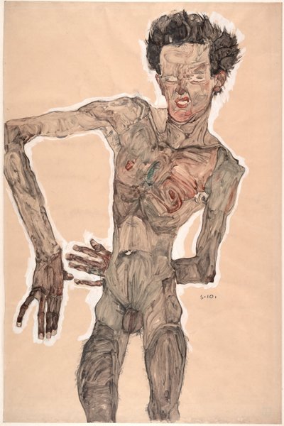 Nacktes Selbstporträt, Grimassierend, 1910 von Egon Schiele