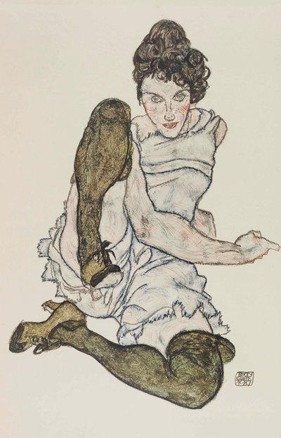 Sitzende Frau mit angezogenen Beinen, 1917 von Egon Schiele