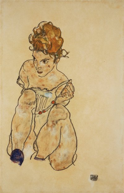 Sitzendes Mädchen in Unterwäsche, 1917 von Egon Schiele
