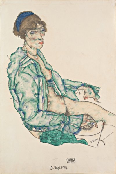 Sitzender Halbakt mit blauem Haarband, 1914 von Egon Schiele