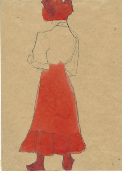 Frau mit rotem Rock, ca. 1909 von Egon Schiele