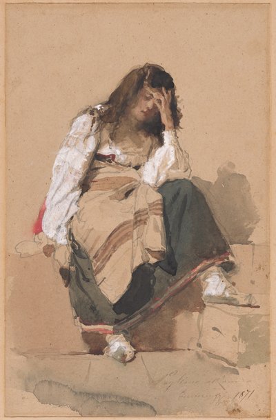 Eine sitzende Bauernmädchen in Kontemplation von Eleuterio Pagliano