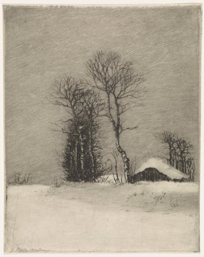 Winterlandschaft mit Bauernhof und Bäumen von Elias Stark