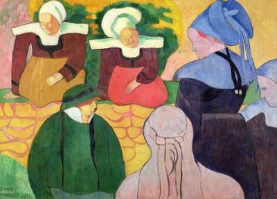 Bretonische Frauen auf einer Mauer von Emile Bernard