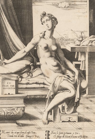 Lucretia bereitet sich vor, sich zu töten, ca. 1542 von Enea Vico