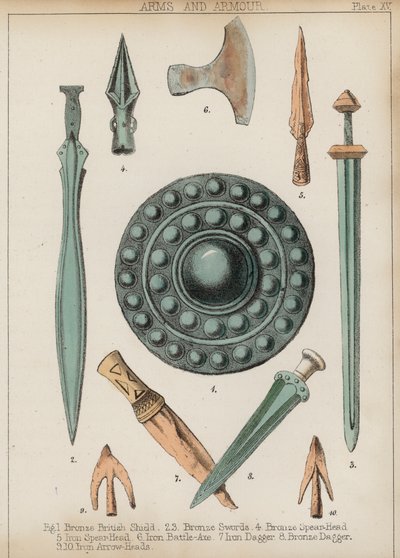 Waffen und Rüstungen (Farblithografie) von English School